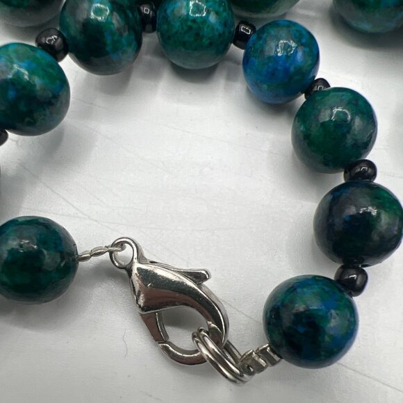 Triple Strand Beaded 20" Necklace Azurite Malachite Composite Blue Green Stone - Picture 6 of 8